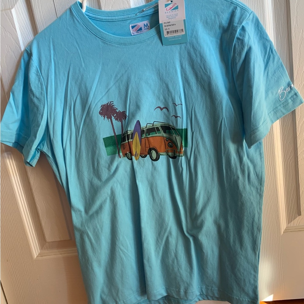 NWT Men’s Bermies Turquoise Blue Surfer Surfboard Van T Shirt ~ M